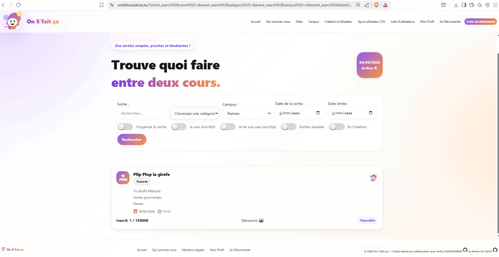 index on sfait ca plateforme evenenement