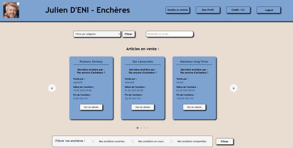 Enchères en ligne pour jeux de société, romains, casses-têtes, et jeux d'hiver, avec options de filt.